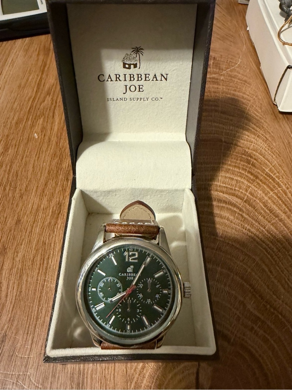 Caribbean Joe Men's Watch - Green Dial Brown Leather Strap